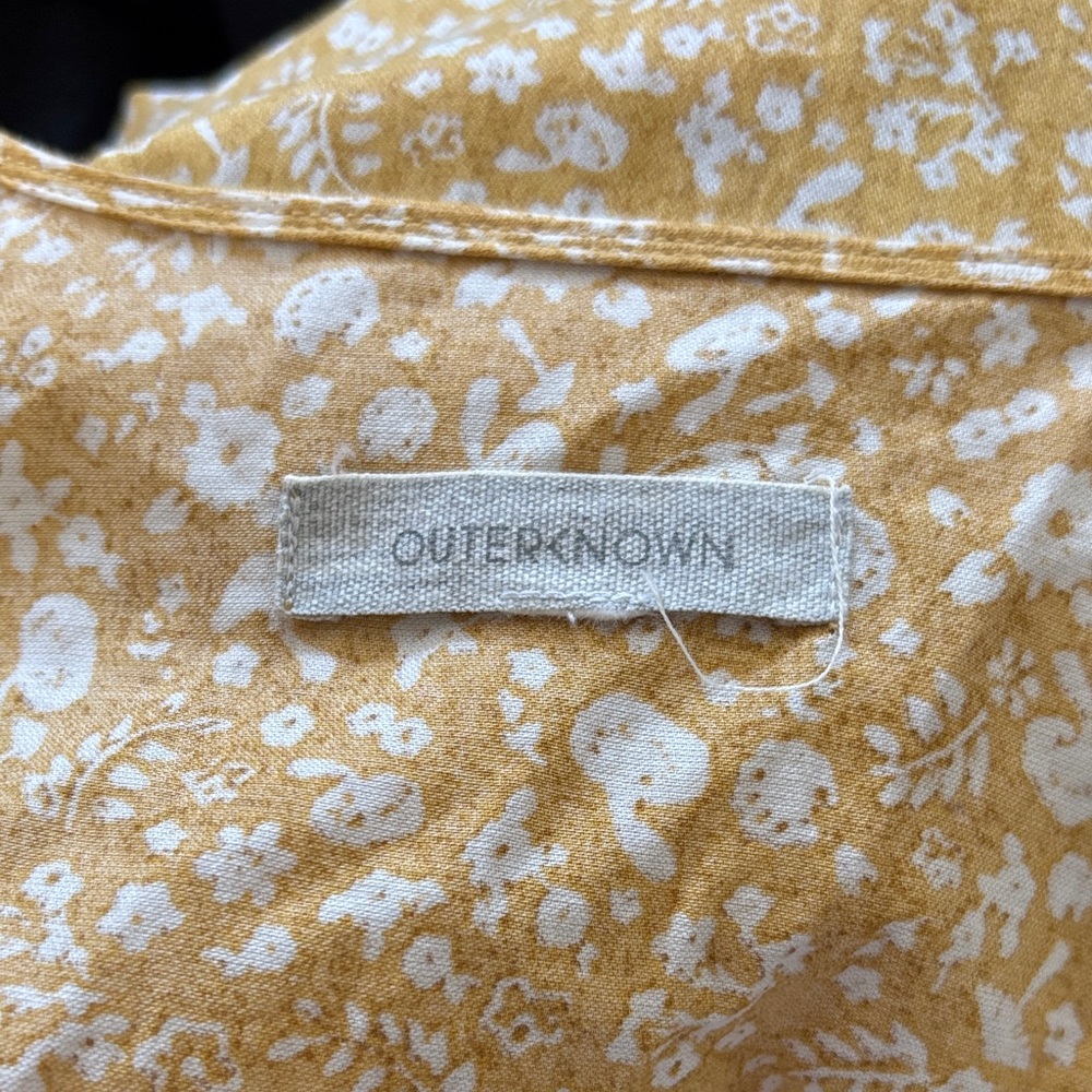 Outerkown Organic Cotton Floral Wrap Dress Midi Short Sleeve Size XS Yellow - Picture 5 of 7